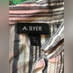 A Byer A. Byers Women’s 3/4 Sleeve Button Down Tie Striped Blouse Size L Photo 4