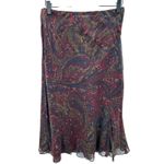 Ralph Lauren LAUREN Petite S Paisley Print Silk Midi Skirt Burgundy Lined Sheer Photo 1