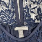 Charlotte Russe Navy Blue Lace Sleeve Gathered Neck Blouse Top Women's Medium Photo 2