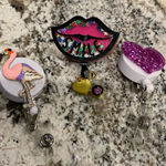 Colorful Badge Reel Set with Flamingo, Lips, and Heart Designs Pink Photo 0