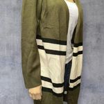 JODIFL women’s olive green striped open front knitted long cardigan sweater L Photo 3