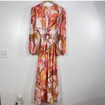 Petal & Pup Laquin Long Sleeve Maxi Dress Abstract Floral Cutout Bow Back Large Pink Photo 2