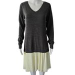 The Limited  V Neck Sweater Dress with Pleated Skirt Charcoal Medium Wool Blend Photo 1