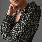 Anthropologie By Woven Ruffle Sleeve Sweater Black White Floral Medium Party Photo 2