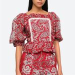 Sea New York Theodora Top Red and White Paisley Pattern Boho Womens Size Large Photo 1