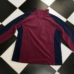 L.L.Bean Fleece Pullover Jacket Quarter Zip Burgundy & Navy Blue Unisex sz L Photo 0