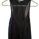 Guess  | Black Fringe Tank Top Biker Bikercore Medium Mesh Photo 1