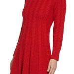 Jessica Howard  Cable Knit Sweater Dress Womens L Red Mock Neck Fit & Flare NWT Photo 0