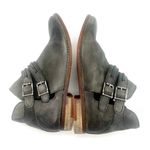 Free People  Braeburn Distressed Gray Leather Ankle Boots 37 Double Buckle Strap Photo 9