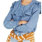 Madewell Ruffled Denim Chambray Button Down Top Photo 0