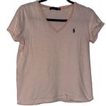 Ralph Lauren Polo ‎ Striped V-Neck T-Shirt Women's Pink White Medium Photo 0