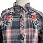 Tolani  Collection Small Top Blouse Embroidered Boho Plaid Photo 1