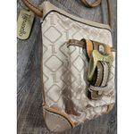 Tignanello Signature Cross Body Bag Beige Tan Gold Canvas Leather Buckle Pocket Photo 1