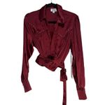 Unique Vintage  Burgundy Satin Western Style Tie Front Blouse Shirt XL Photo 1