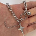 Adjustable Link Chain Star Necklace for Men Women,Hip Hop Punk Unisex Style Silver Photo 2