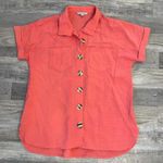 John Mark  coral short sleeve button down blouse hi low hem size small R34 Photo 0