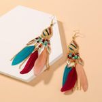 Long Bohemian Feather Chain Earrings Gold Photo 11