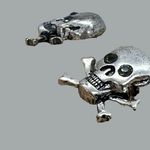 Skull Crossbones Stud Pierced Earrings Silver Tone Black Rhinestone eyes 5/8" Photo 2