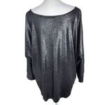Ny Collection  Black Metallic Blouse NWT Size 2X Slinky Black and Silver Top Photo 1