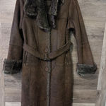 Penny Lane Coat Sz Large Colar Fur Vintage faux suede boho tribal Brown long Photo 0