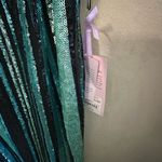 Johnny Wujek prom collection dress maxi Large black turquoise green sequin slit Photo 4