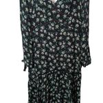 Intermix  Long Sleeve Silk Floral Tiered Midi Dress Black Green White Women Sz. 0 Photo 1