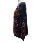 Christina Navy Blue with Bright Colored Paisley Pattern Crewneck Long Sleeve Han Size L Photo 8