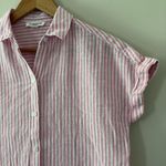 BeachLunchLounge Shirt Linen Cotton Blend Striped Pink Short Sleeve Button Sz XS Photo 2