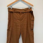 Vince  Belted Linen Blend Utility Capri Pants Womens Sz L Brown Cuffed High Rise Photo 3
