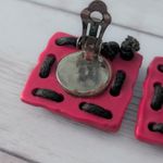 Vintage Clip On Earrings Large Statement Pink Square with Dark Brown Cord Photo 4