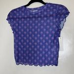 Abound ‎ Womens Ruffle Cap Sleeve Top Sheer Mesh Fitted Tee Purple XS Photo 0