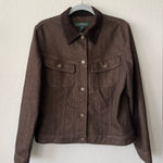 Ralph Lauren Lauren Ralph Jeans Co Brown Corduroy Collar Denim Jean Jacket Womens Size L Photo 0