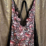 Victoria's Secret Black Pink Butterfly Print Strappy Lace Satin Cami Dress M Photo 0