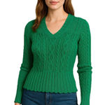 Leslie Fay VTG  Sweater Size 10 Green Crochet V Neck Pointelle Photo 0