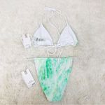 Good American  Green White‎ Tie-Dye String Triangle Bikini Set Size 2 Medium New Photo 3