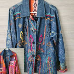 Flashback Art to Wear REVERSIBLE Colorful Floral Festival Jacket Boho Patchwork Blue Size M Photo 0