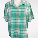 Allison Daley Vintage Plaid Short Sleeve Button Down Shirt Green White 16P Photo 0