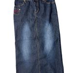 Goddess trend size 30x36 dark wash faded denim maxi skirt Photo 1