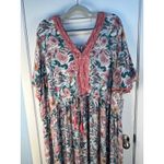 Aveology Maxi Dress Size 30/32W Pink Floral Crochet Lace Crinkle Fabric Boho Photo 5