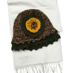 Madison 88 Crochet Flower Hat Madison Multicolor Knit Hat with Vintage Scarf Set Green Photo 8