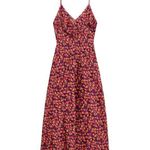 ZARA NEW SATIN EFFECT PRINT DRESS MAROON V-neck Wo Photo 3