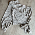 Free People NWT Mare Mare Animal Print One Shoulder Puff Sleeve Tie Blouse Small Photo 0