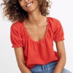 Madewell Texture & Thread Red Peasant Blouse Medium Jewel Tone Fall Photo 0