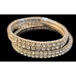 Rhinestone Bangle Bracelet Set‎ Snowflake Charm Holiday Party Silver Tone Photo 2