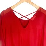Everly x Anthropologie | Chiffon Bell Sleeve Blouse Size M | EUC Red Sheer Photo 6