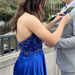 Beaded Silk Prom Dress Blue Size M Photo 2