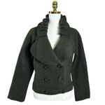 Marisol Boiled Wool Ruffle Collar Double Breasted Jacket Dark Army Green Large Photo 8