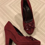 DKNY Maroon Laurel Flowered Suede Peep Toe Heels Photo 0