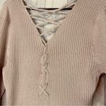 Planet Gold Plus 2x Metallic Gold/Tan Deep V-Neck Long Sleeve Sweater Dress Photo 10