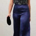 Badgley Mischka Jumpsuit Womens 16 Blue Black Rose Sequin Satin Wide Leg Photo 0